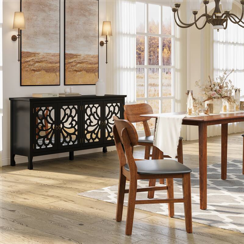 63'' Modern Buffet Cabinet with Mirrored Door and Adjustable Shelves