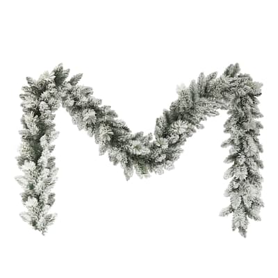 Puleo International 9' Flocked Spruce Garland