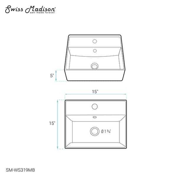 Claire 15" Ceramic Wall Mount Sink In Matte Black - 15.0" x 15.0" x 5.0"
