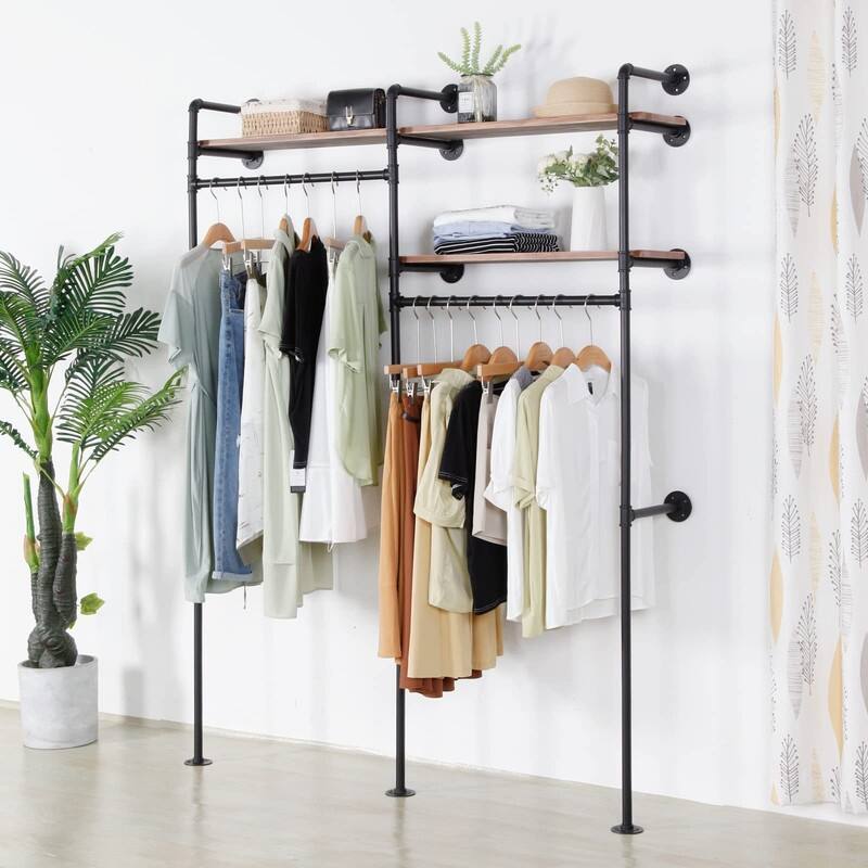 Industrial Pipe Clothing Rack - 11.4"D x 59"W x 79.5"H