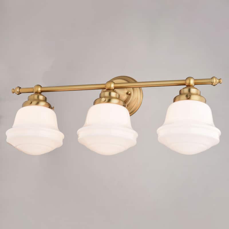 Huntley Gold Brass Bathroom Vanity Wall Light Fixture White Schoolhouse Glass