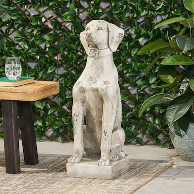 Gomer Outdoor Cast Stone Outdoor Dog Garden Statue by Christopher Knight Home