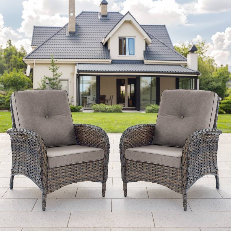 Gymojoy Stylish High Back Outdoor Wicker Dining Chairs Set of 2