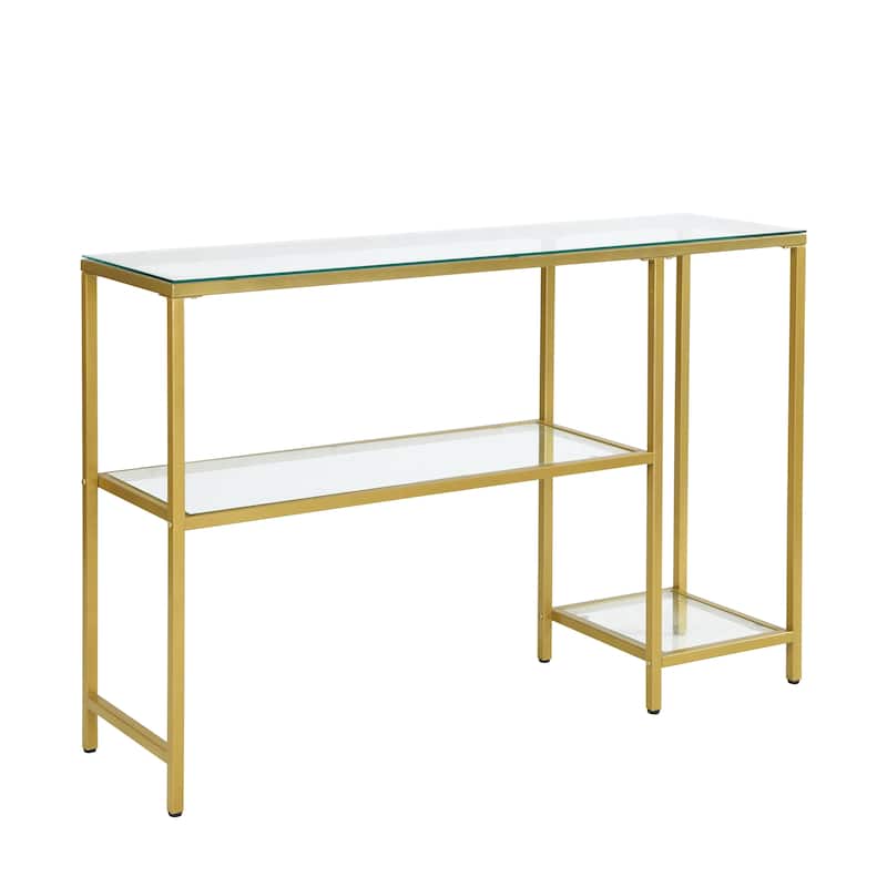 Carolina Living Rayna Console Table with Shelves - Gold - Gold, Clear - Glass