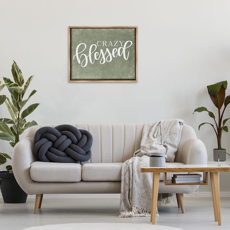 Stupell Crazy Blessed on Green Framed Floater Canvas Wall Art Design By Imperfect Dust