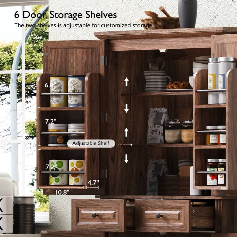 71" Tall Kitchen Pantry Cabinet with 3 Pull-Out Organizers, Freestanding Cupboard With Adjustable Shelves, Versatile Storage