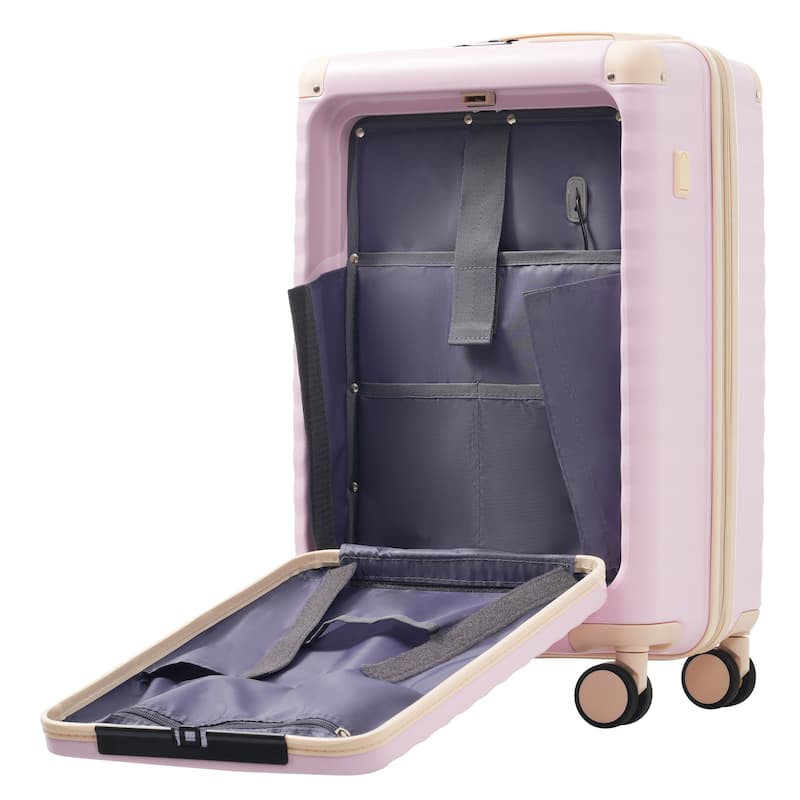 Luggage Sets 5 Piece with Front Opening, Hardside Expandable Carry on Suitcase with Spinner Wheels TSA Lock USB Port Cup Holder