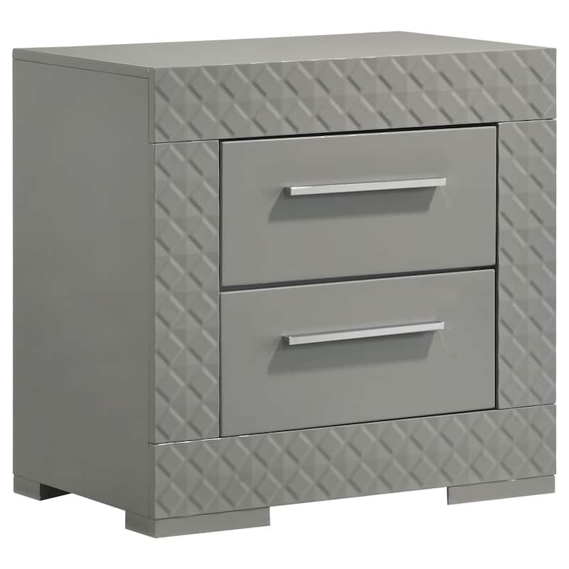 Ivon 4pc Queen Bedroom Set, Diamond Embossed, Gray High Gloss, LED