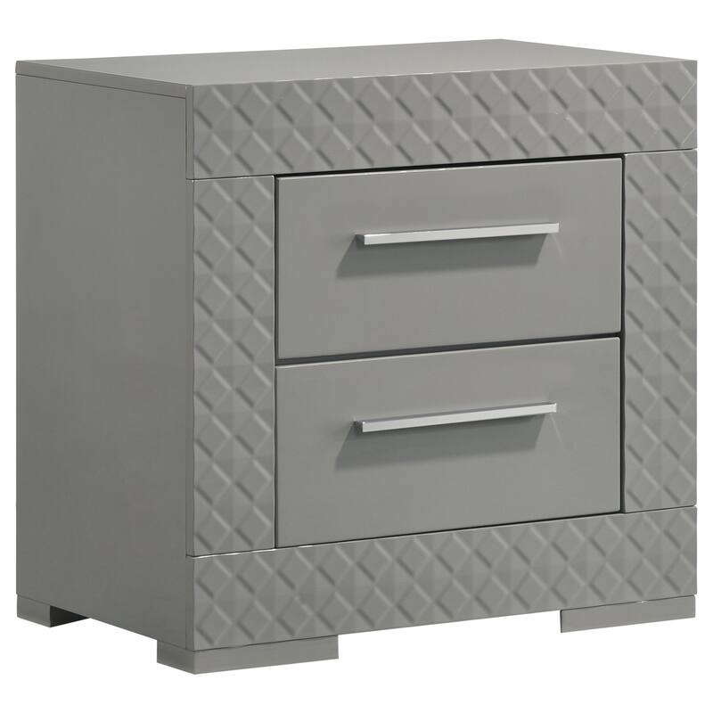 Ivon 5pc Queen Bedroom Set, Diamond Embossed, Gray High Gloss, LED