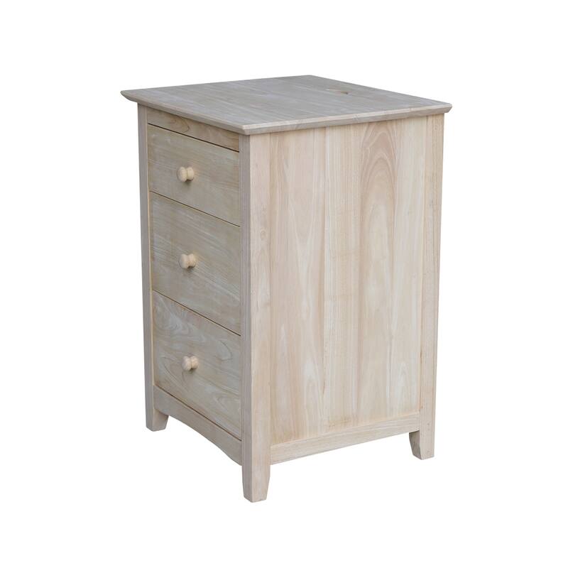 International Concepts Solid Wood 3-Drawer Nightstand with Power Outlets & USB, Unfinished Bedside Chest with Deep Drawers