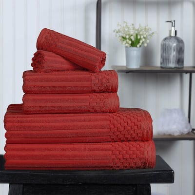 Superior 100% Cotton Solid and Checkered Border 6-Piece Towel Set