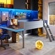 preview thumbnail 1 of 12, Wood Full Size Loft Bed with Desk and LED, Wooden Loft Bed Frame with Angled Ladder, No Box Spring Needed for Kids Grey