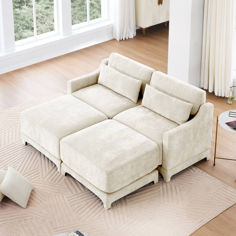 Modern Chenille Sectional Sofa with Lumbar Pillows for Living Rooms,Easy install