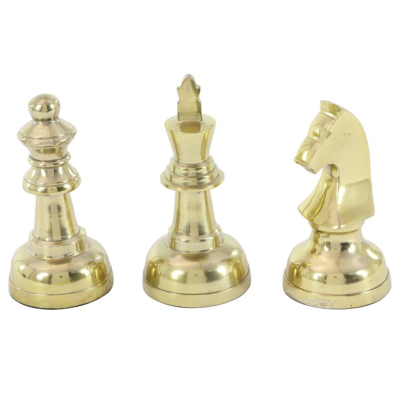 Aluminum Metal Chess Sculpture with Knight, Queen and King - Set of 3 Silver, Gold, Dark Gray - CosmoLiving by Cosmopolitan - Gold