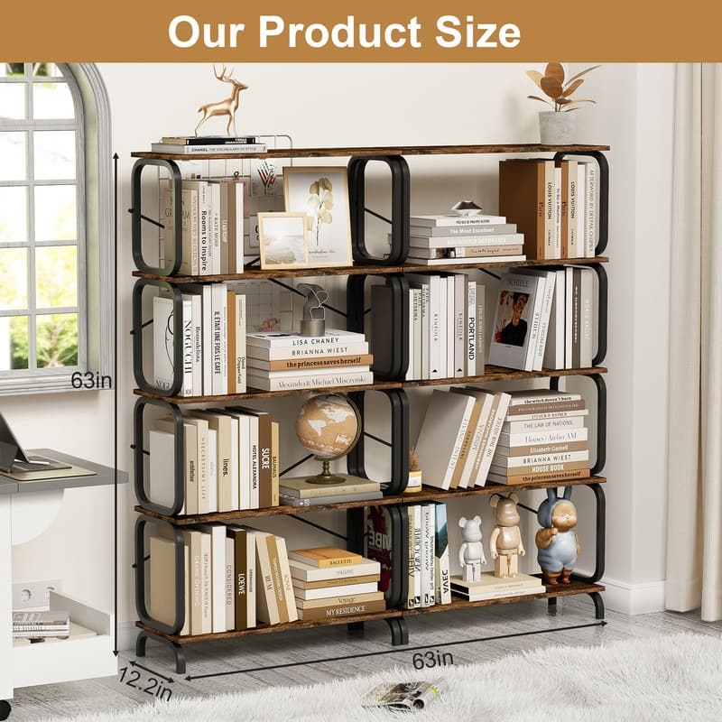 5-Tier Rustic Brown Bookcase, Vintage Industrial Storage Shelf for Home & Office - Black