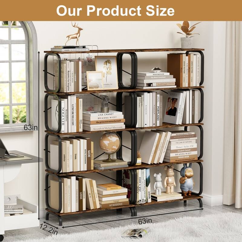 5-Tier Rustic Brown Bookcase, Vintage Industrial Storage Shelf for Home & Office