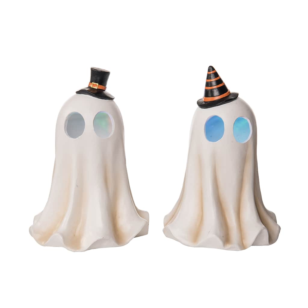 Transpac Resin Light Up Vintage Ghost Figurine Set of 2 Halloween Home Decorations
