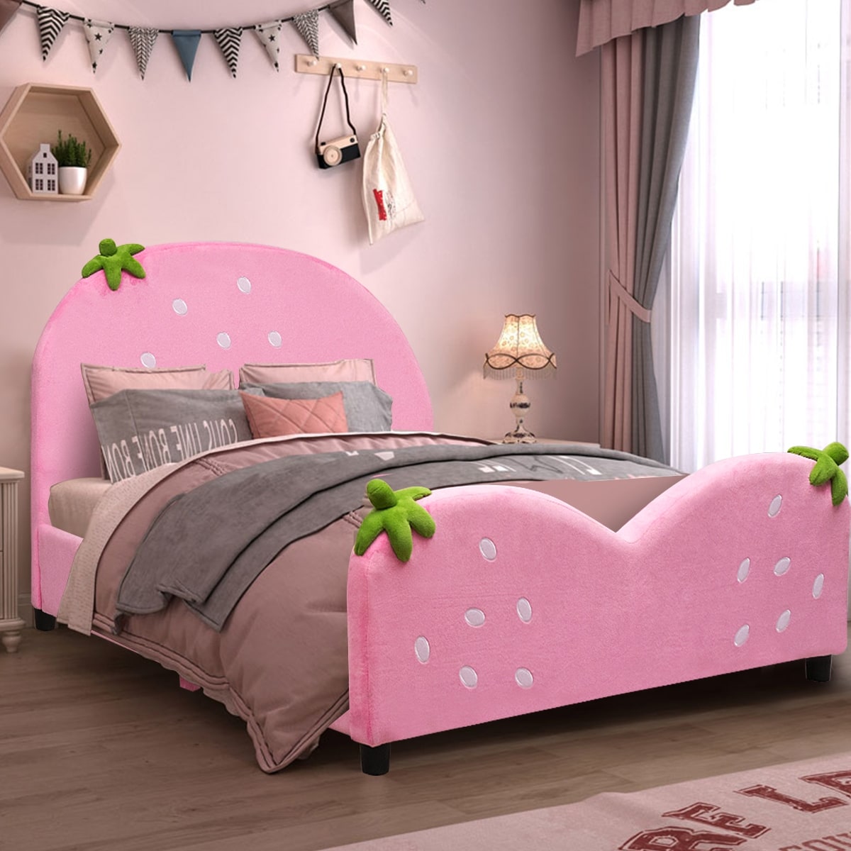 日本未入荷 Costway Bed Toddler Platform Upholstered Children Kids ベビー&マタニティ