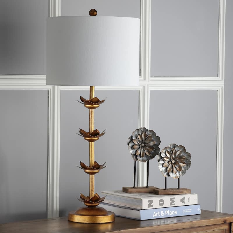 SAFAVIEH Lighting 32-inch Lani Antique Gold Leaf Table Lamp (Set of 2). - 14" W x 14" D x 32" H