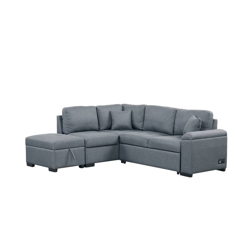 L-Shape Sleeper Sectional Sofa-Bed, Dark Gray, Linen, 85x76x34 inches, 223 lbs