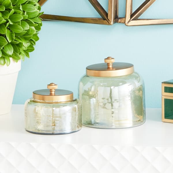 Gold Glass Decorative Jars with Lids (Set of 2)