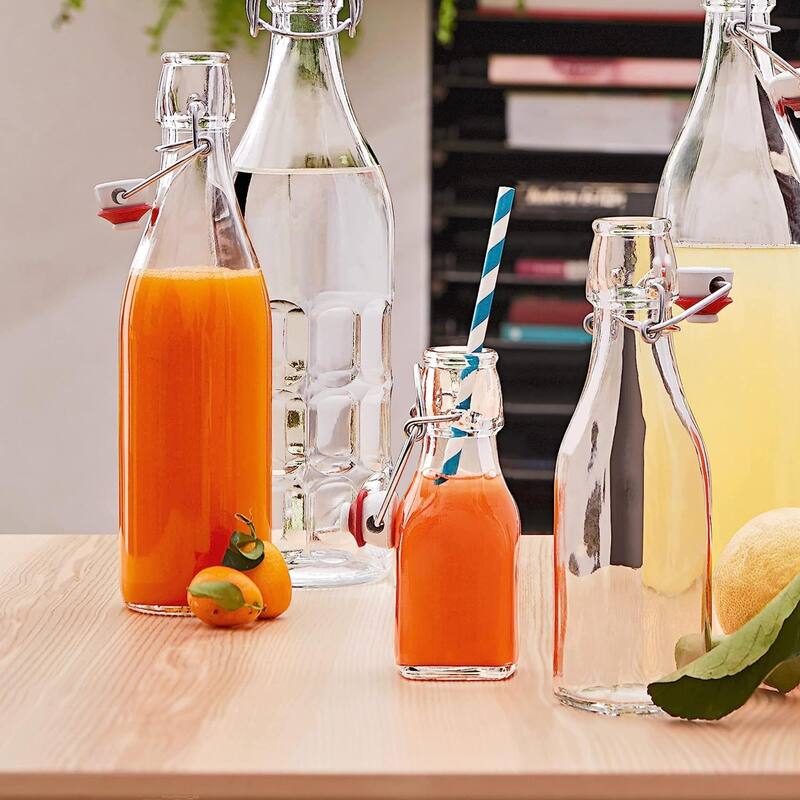 Bormioli Rocco Set of 6 Glass Swing Top Bottles - 8.5 oz