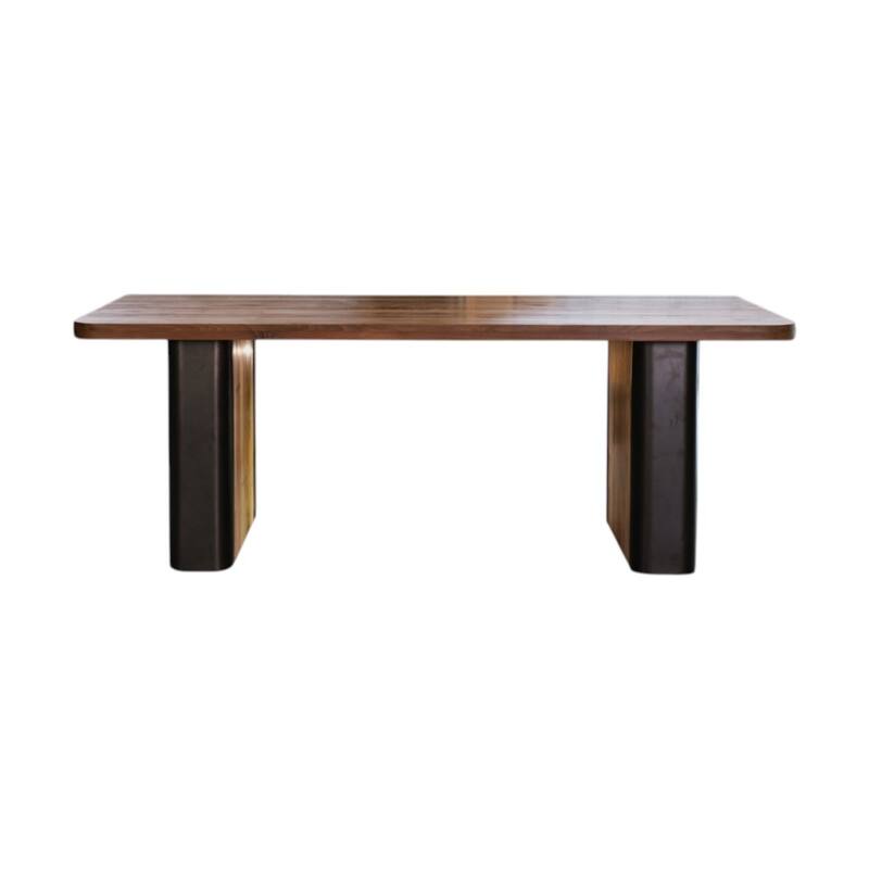 HomeRoots 71" Natural and Black Reclaimed Wood And Rattan Dining Table - 70.80 in. x 30.70 in. x 39.40 in.