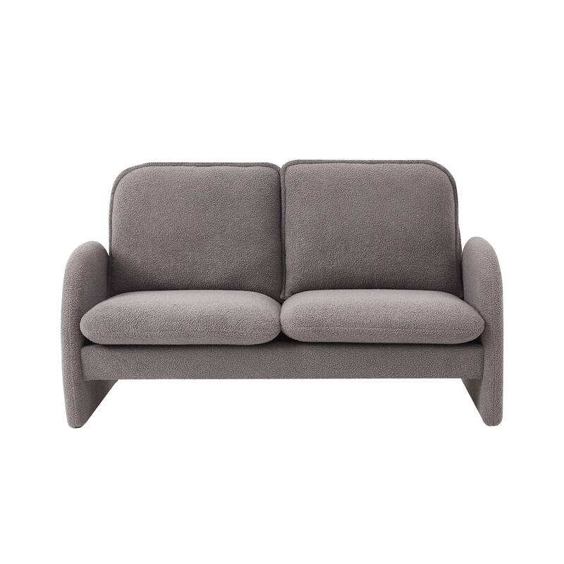 59" Lambswool Fabric Upholstered Loveseat Sofa with High Back & Toss Pillows 2 Seater Leisure Couch ,Tool-Free Assembly