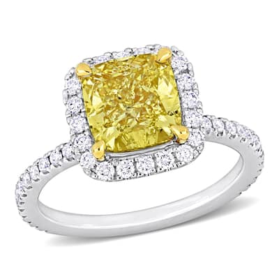 Miadora 3 5/8ct TDW Cushion-Cut Natural Yellow Diamond Engagement Ring in 18k Two-Tone Gold