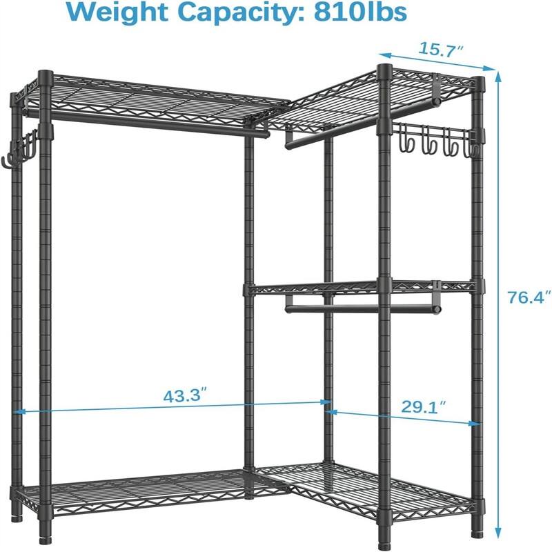 L4 Garment Rack L Shaped Clothes Rack for Corner - 29.1"D x 43.3"W x 76.4"H