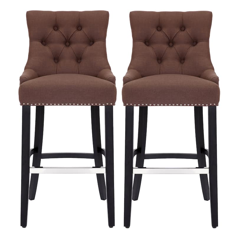 Carter 29" Linen Fabric Tufted Upholstered Bar Stool (Set of 2) - N/A