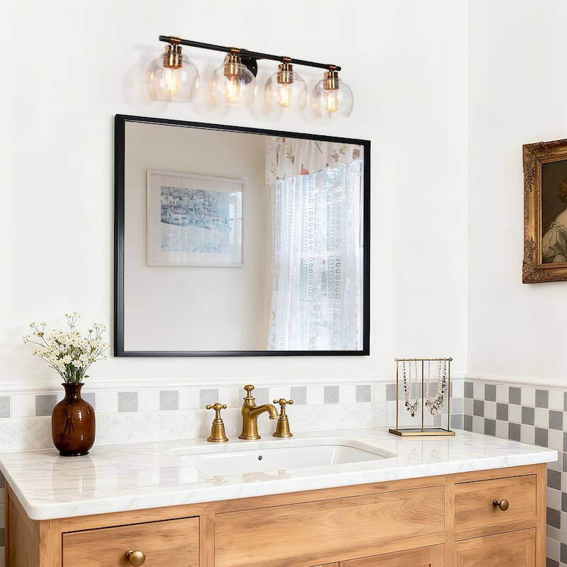 Iain Modern Black 3/4-Light Bathroom Vanity Lights Globe Seeded Glass Dimmable Wall Sconces