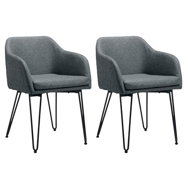 Set of 2 Grey and Black Faux Leather Dining Arm Chairs - 22.4” x 23.2”x 31.9” - Grey-Black