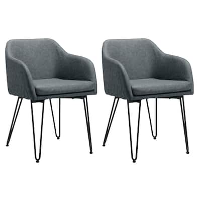 Set of 2 Grey and Black Faux Leather Dining Arm Chairs - 22.4” x 23.2”x 31.9”