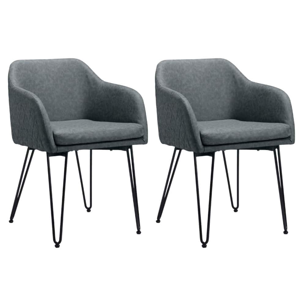 Set of 2 Grey and Black Faux Leather Dining Arm Chairs - 22.4” x 23.2”x 31.9”