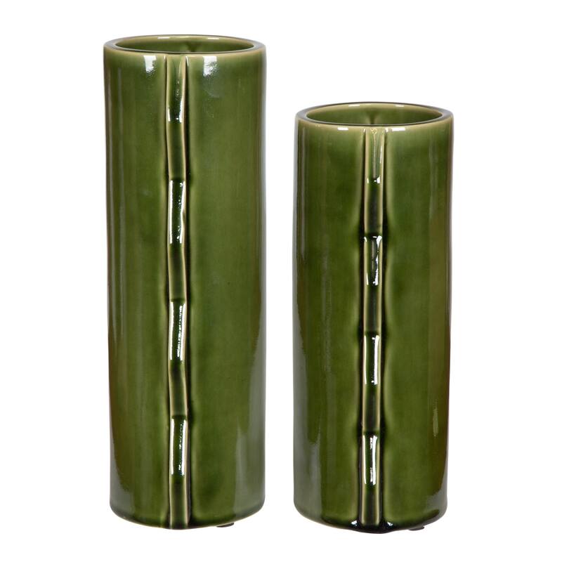 Zig-zag Edged Cylindrical Glass Vases - 14" - Set of 2