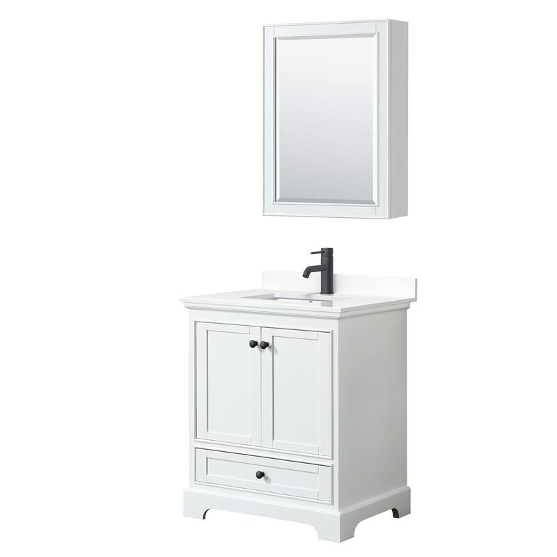 Wyndham Collection Deborah 30" Free Standing Single Basin Vanity Set - White / White Cultured Marble Top / Matte Black