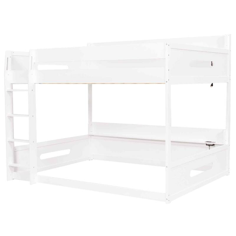 GDFStudio - TwinPeak Modern Wooden Queen over Queen Bunk Bed with Storage Shelves and USB Ports
