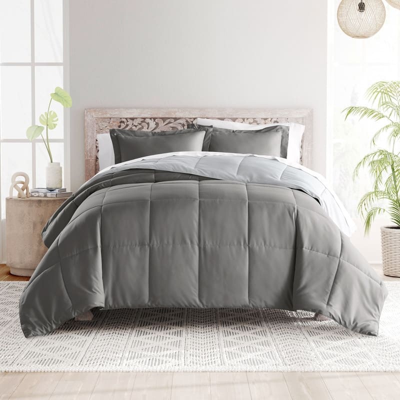 Soft Essentials All-season Down Alternative Reversible Lightweight Comforter Set - Gray & Light Gray - Full - Queen