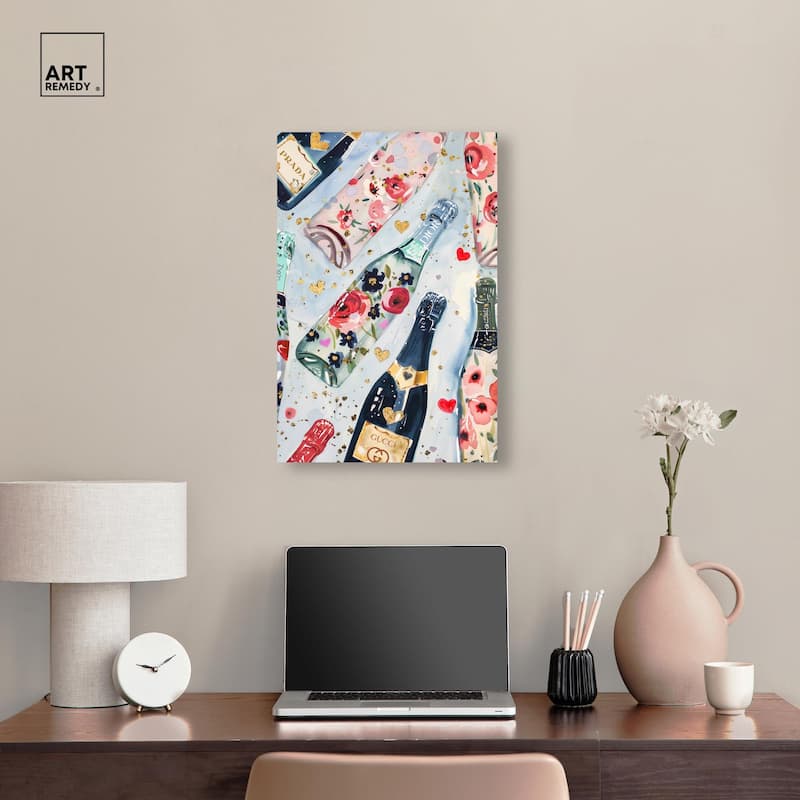 Fun Floral Champagne Canvas by Art Remedy, Gallery Wrapped