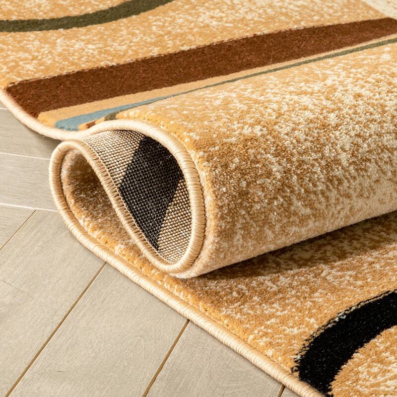 Well Woven Arcs Shapes Natural Modern Abstract Area Rug - 5'3 x 7'3
