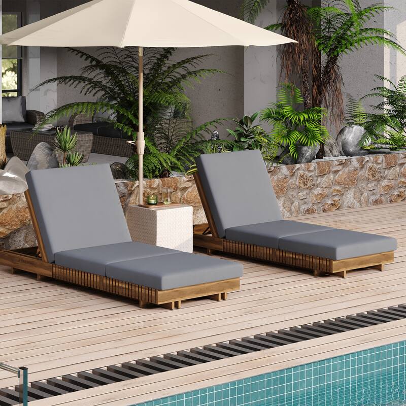 Christopher Knight Home - Ava Patio Acacia Wood Chaise Lounge Set