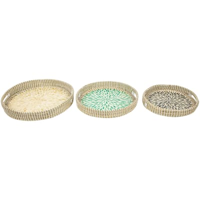 Seagrass and Capiz Display Trays - 15.75" - Set of 3