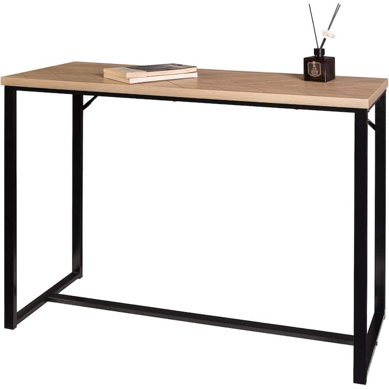 Bali Coastal Modern Console Table Natural Wood Top with Black Metal Legs - Wood