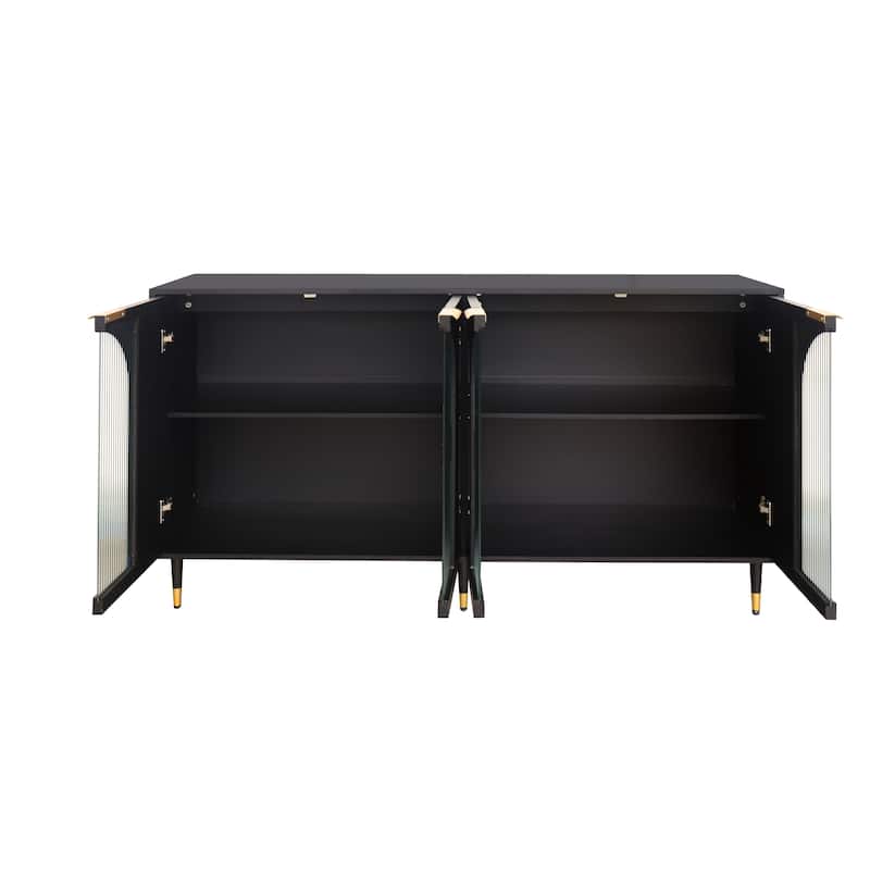 Wooden Accent Cabinet with 4 Glass Doors