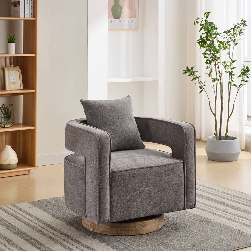 22 " Seat Wide Swivel Chair With Open Back and Weathered Base - Charcoal