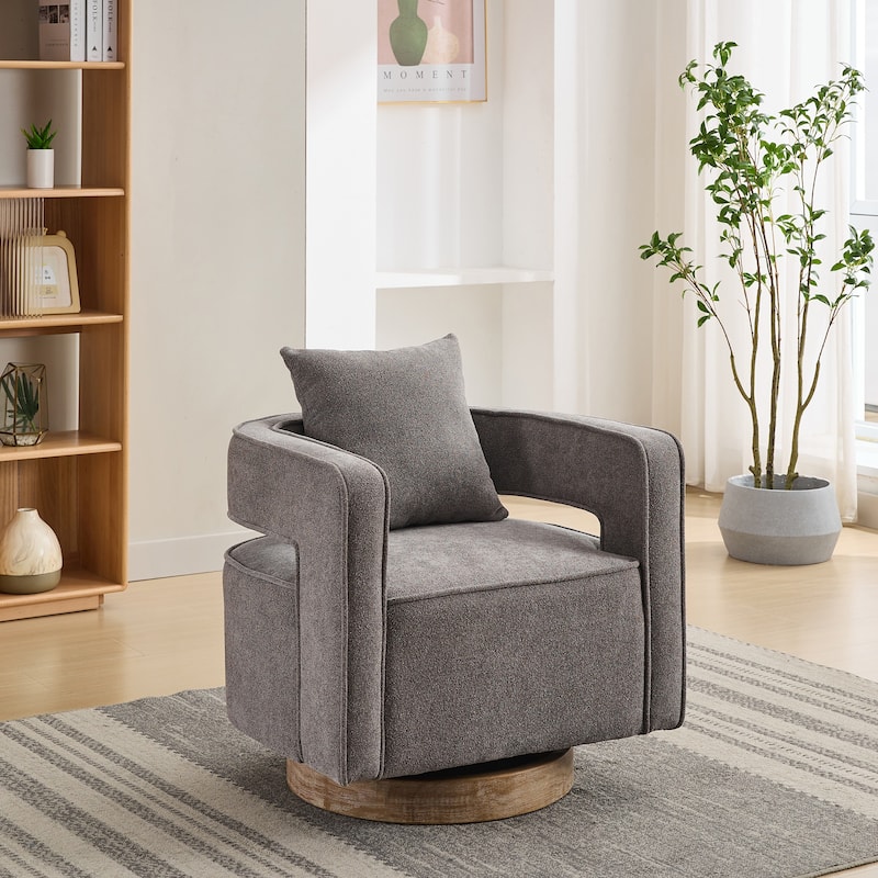 29.1"W Swivel Accent Open Back Chair, Modern Comfy Sofa Chair With Weathered Base, For Bedroom Living Room - Charcoal