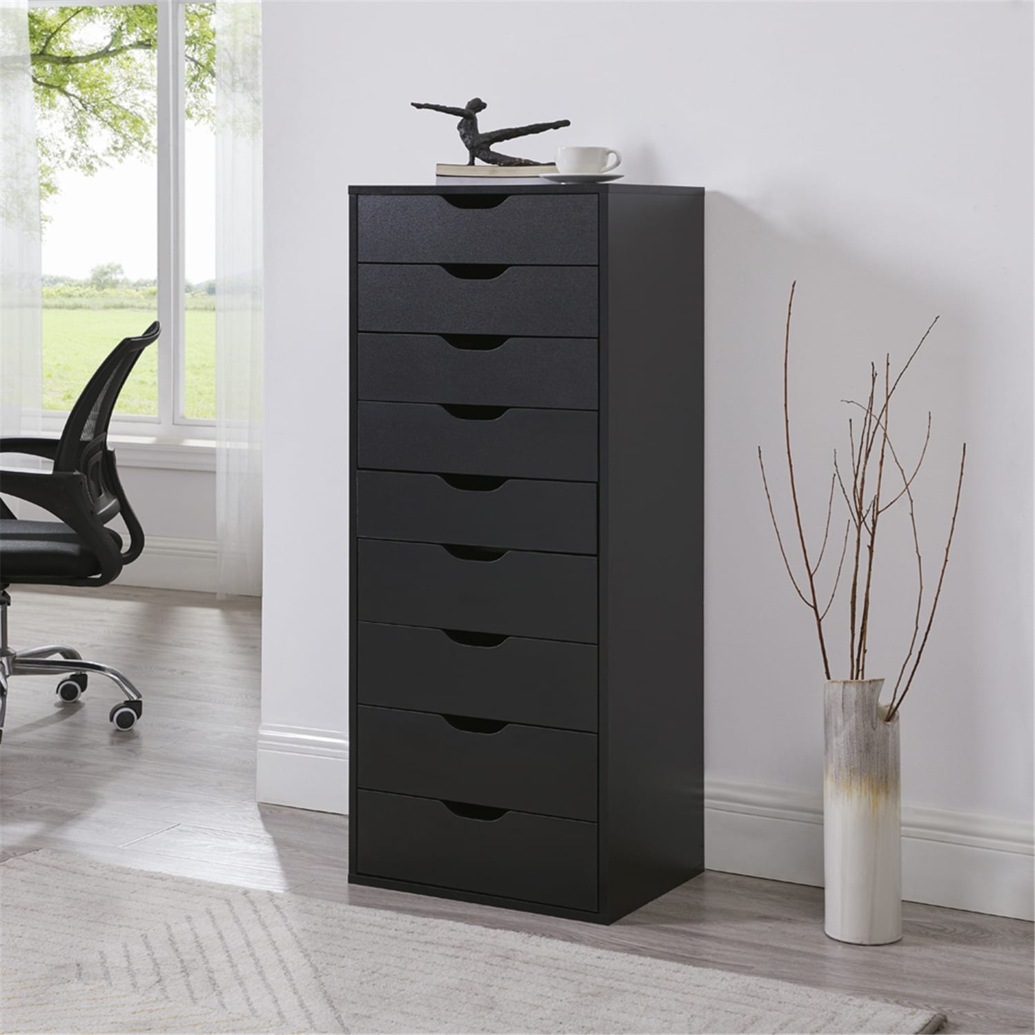 18.9 Wide, 9 Drawer Chest, Wood Storage Dresser Cabinet, Large Craft Storage Organizer Inbox Zero Color: Gray