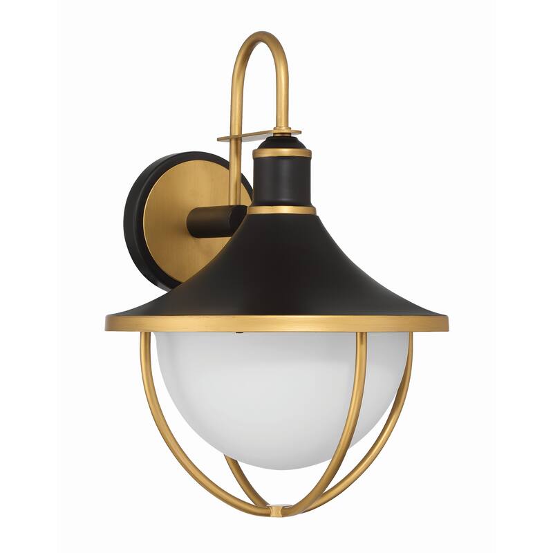 Atlas 1 Light Matte Black and Textured Gold Outdoor Sconce - 13.5"W x 18.75"H x 14.5"D