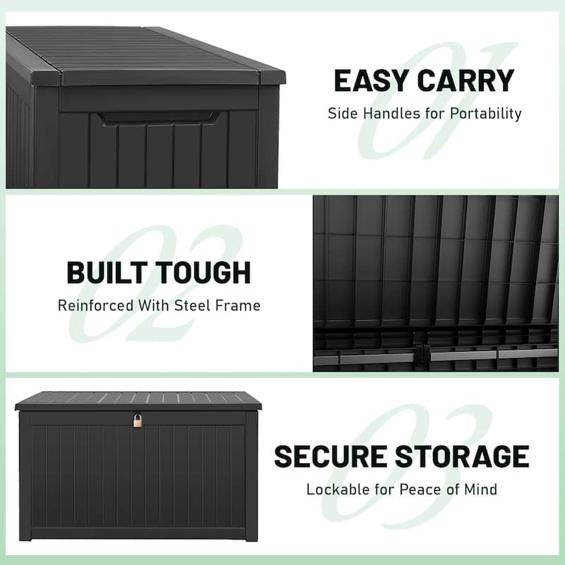 230/260 Gallon Large Outdoor Storage Deck Box, Waterproof Outdoor Storage Box with Built-in Steel Beams